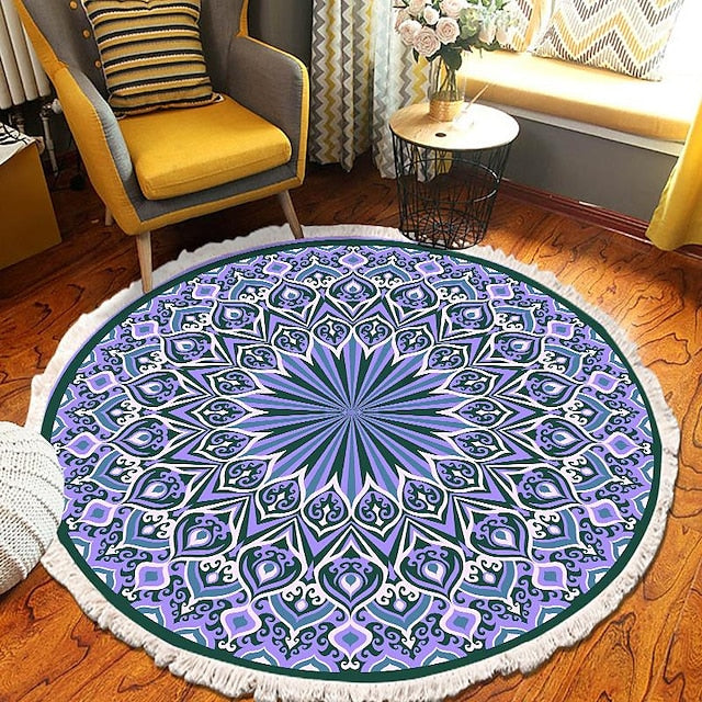 Mandala Tassel Round Carpet Area Rug Ethnic Style Room Living Room Bedroom Coffee Table Floor Mat