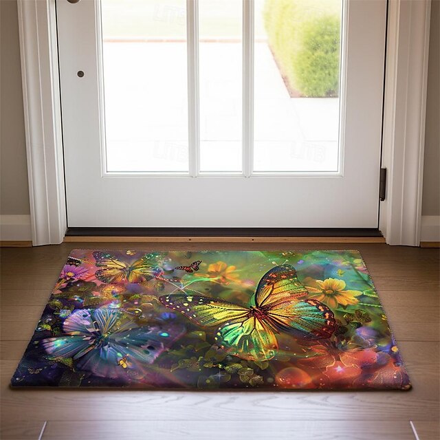 Butterfly Flowers Doormat Non-Slip Oil Proof Rug Indoor Outdoor Mat Bedroom Decor Bathroom Mat Entrance Rug Door Mat