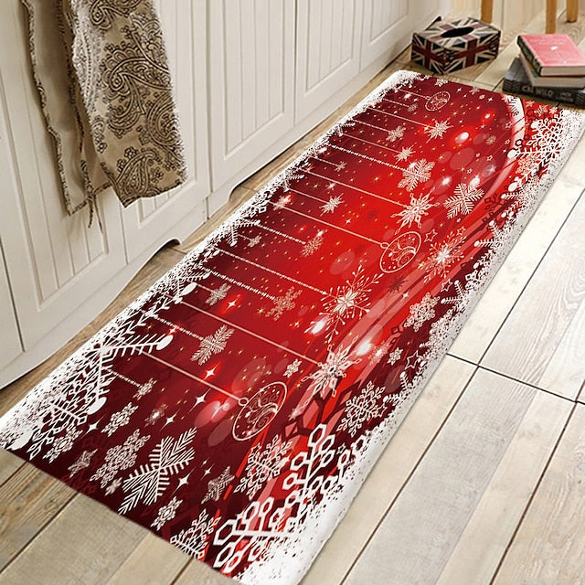 Christmas Decorations Pattern Floor Mat Flannel Hallway Carpets Area Rugs Xmas Door Mat for Bedroom Living Room Carpet Kitchen Bathroom Anti-Slip Floor Mats