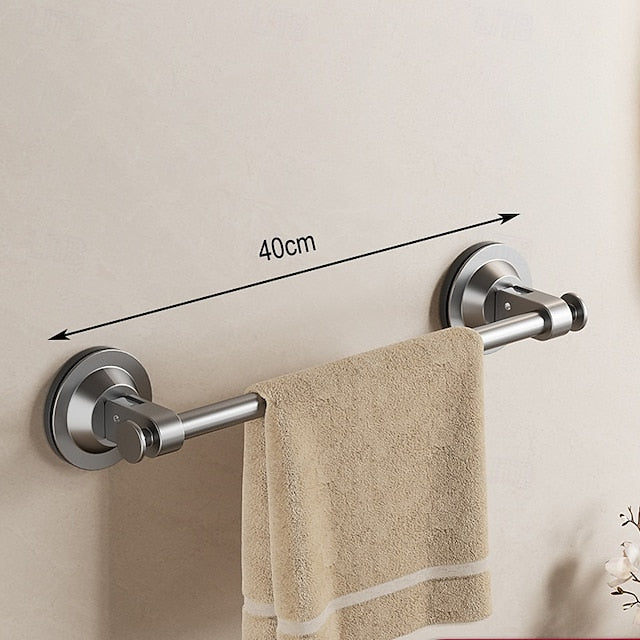 Gun Gray Suction Cup Towel Rack Bathroom Non Perforated Space Aluminum Bathroom Storage Rack Wall Mounted Single Pole Towel Pole