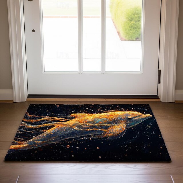 Gold Dolphin Doormat Non-Slip Oil Proof Rug Indoor Outdoor Mat Bedroom Decor Bathroom Mat Entrance Rug Door Mat