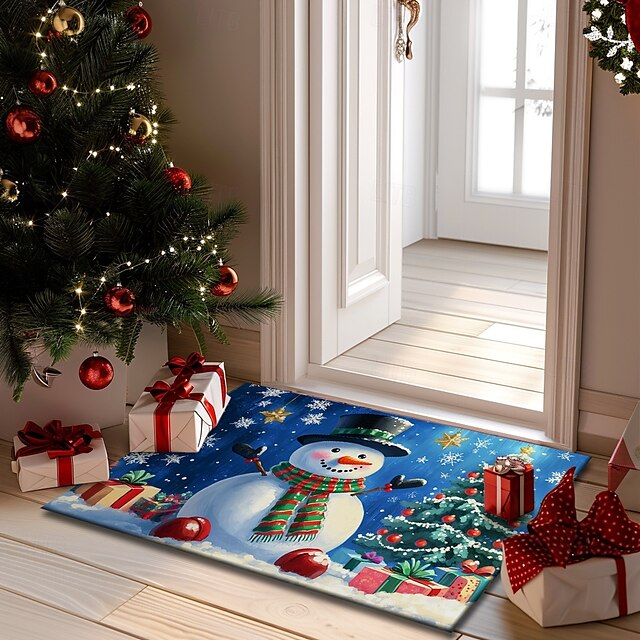 Christmas Decorations Doormat Snowman Kitchen Mat Floor Mat Non-Slip Area Rug Oil Proof Rug Indoor Outdoor Mat Bedroom Decor Bathroom Mat Entrance Rug