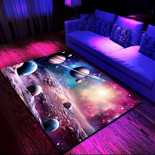 Blacklight Rug UV Reactive Glow in the Dark Area Rug Kitchen Mat Non-Slip Oil Proof Trippy Galaxy Floor Mat Livingroom Rug Indoor Outdoor Mat Bedroom Decor Bathroom Mat Entrance Rug Door Mat