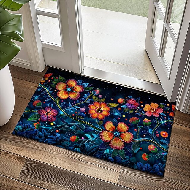 Oil Painting Flowers Doormat Floor Mats Washable Rugs Kitchen Mat Non-Slip Oil Proof Rug Indoor Outdoor Mat Bedroom Decor Bathroom Mat Entrance Rug