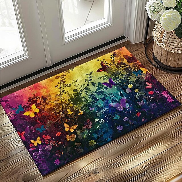 Butterfly Flowers Doormat Non-Slip Oil Proof Rug Indoor Outdoor Mat Bedroom Decor Bathroom Mat Entrance Rug Door Mat