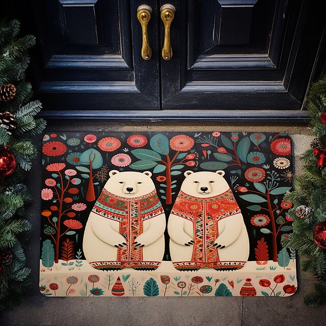 Polar Bear Doormat Floor Mats Washable Rugs Kitchen Mat Scandinavian Folk Art Non-Slip Oil Proof Rug Indoor Outdoor Mat Bedroom Decor Bathroom Mat Entrance Rug