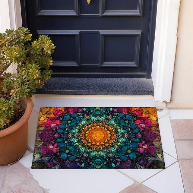 Painting Mandala Bohemian Doormat v Non-Slip Oil Proof Rug Indoor Outdoor Mat Bedroom Decor Bathroom Mat Entrance Rug