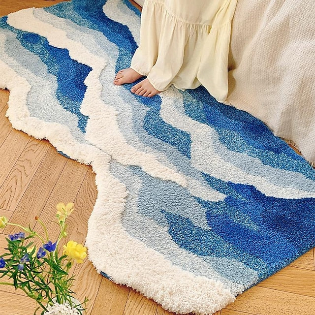 Wave Tufted Special-shaped Flocking Carpet Rug Living Room Home Anti-slip Bedroom Bedside Blanket Machine Washable