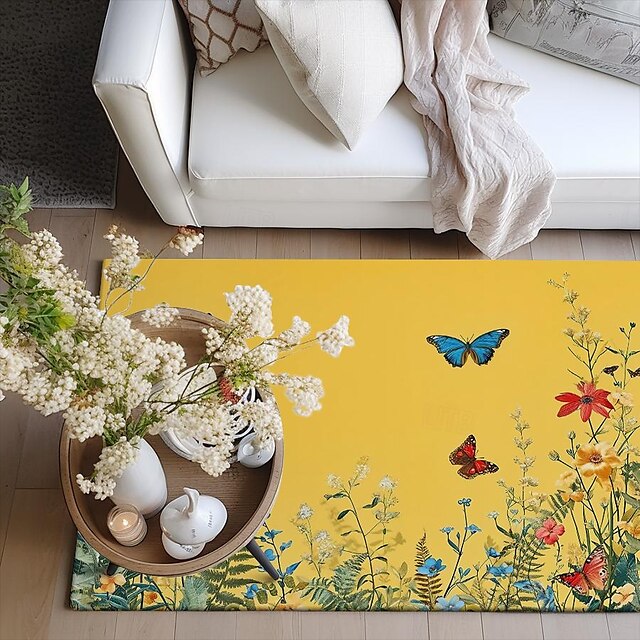 Green Butterfly Plant Area Rug Kitchen Mat Non-Slip Oil Proof Floor Mat Livingroom Rug Indoor Outdoor Mat Bedroom Decor Bathroom Mat Entrance Rug Door Mat