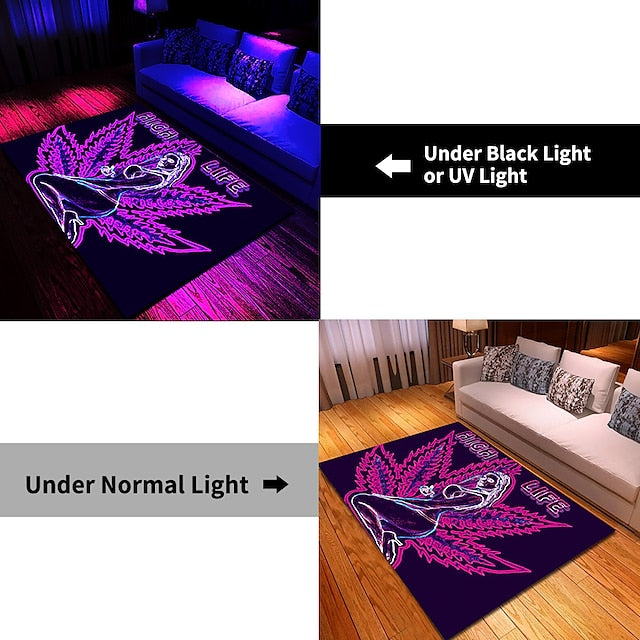 Blacklight Printed Carpet UV Reactive Glow in the Dark Rug Large Non-Slip Rug Mat for Room Decor