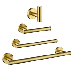 Bathroom Hardware Set Bath Accessory Kit 4 Piece Brushed Gold Metallic Bathroom Accessories Wall Mount 18 Inch Towel Bar Toilet Paper Holder Robe Clothes Hook Stainless Steel