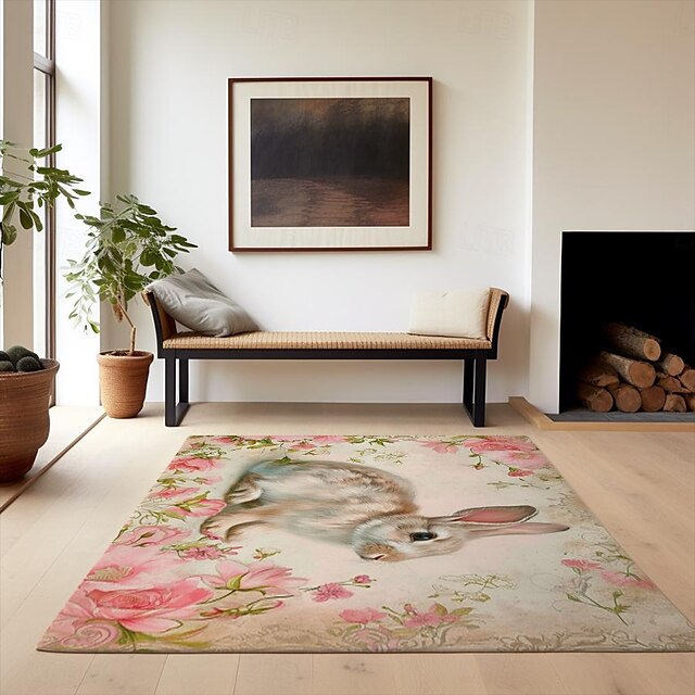 Forest Easter Bunny Area Rug Kitchen Mat Non-Slip Oil Proof Floor Mat Livingroom Rug Indoor Outdoor Mat Bedroom Decor Bathroom Mat Entrance Rug Door Mat