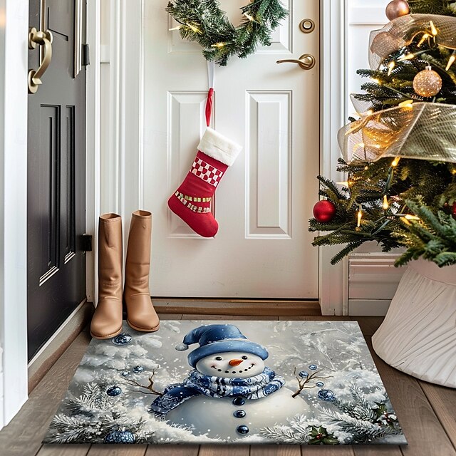 Christmas Decoration Doormat Xmas Snowman Couple Kitchen Mat Floor Mat Non-Slip Area Rug Oil Proof Rug Indoor Outdoor Mat Bedroom Decor Bathroom Mat Entrance Rug