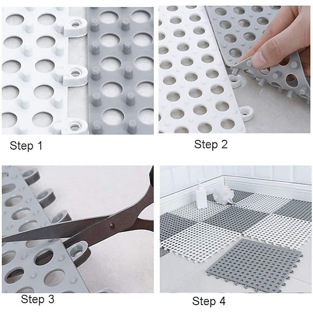 Interlocking Rubber Floor Tiles with Drain Holes DIY Size Bathroom Shower Toilet Floor Tiles Mat Interlocking Massage Soft Cushion Floor Tiles for Indoor/Outdoor