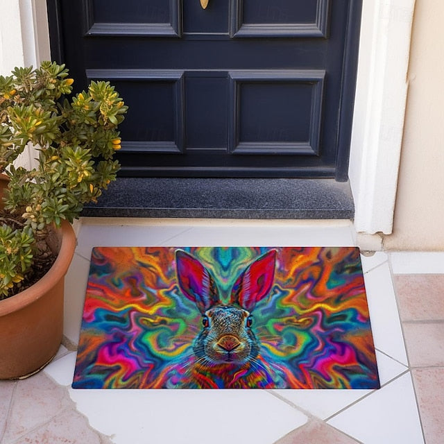 Painting Rabbit Easter Doormat Floor Mats Washable Rugs Kitchen Mat Non-Slip Oil Proof Rug Indoor Outdoor Mat Bedroom Decor Bathroom Mat Entrance Rug