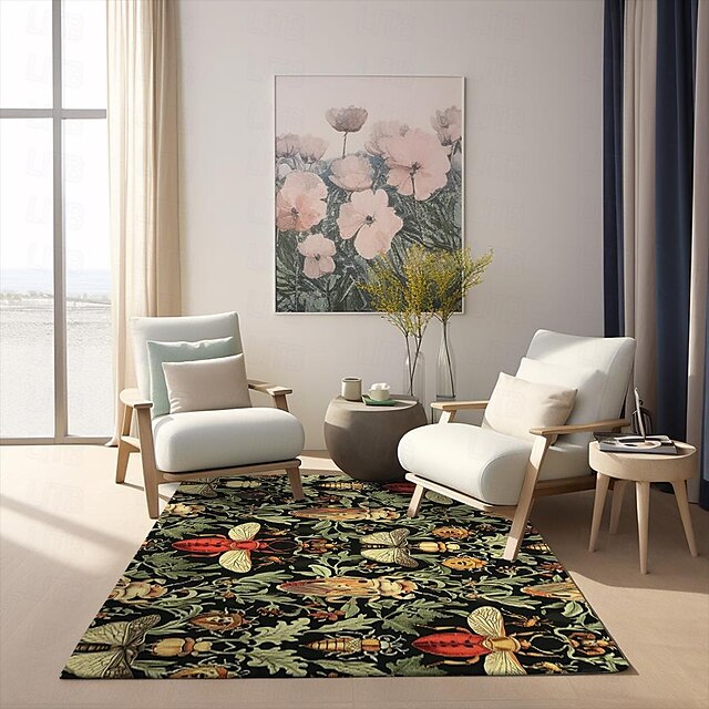 Floral Insects Area Rug Kitchen Mat Non-Slip Oil Proof Floor Mat Livingroom Rug Indoor Outdoor Mat Bedroom Decor Bathroom Mat Entrance Rug Door Mat