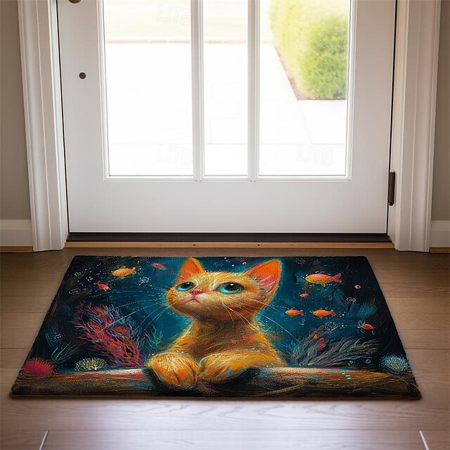 Kitty Fur Doormat Kitchen Mat Floor Mat Non-Slip Area Rug Oil Proof Rug Indoor Outdoor Mat Bedroom Decor Bathroom Mat Entrance Rug