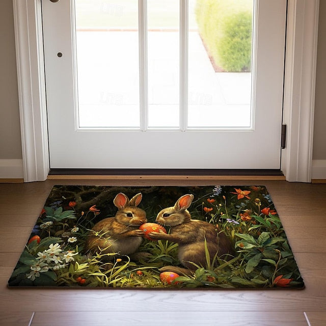 Easter Rabbits Egg Doormat Floor Mats Washable Rugs Kitchen Mat Non-Slip Oil Proof Rug Indoor Outdoor Mat Bedroom Decor Bathroom Mat Entrance Rug