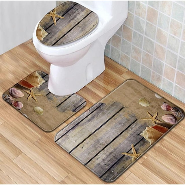 3Pcs/Set Bathroom Non-Slip Pedestal Rug + Lid Toilet Cover + Bath Mat Washable