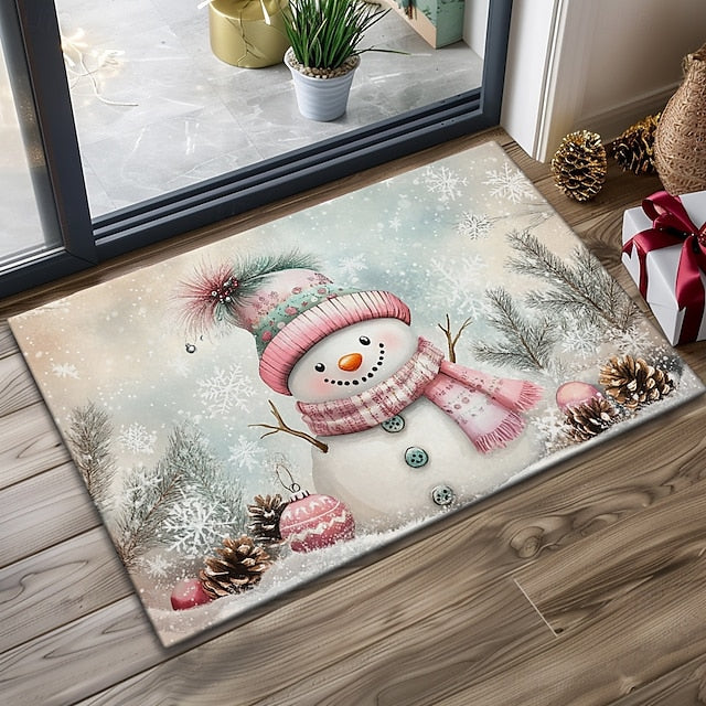 Christmas Decoration Doormat Xmas Snowman Couple Kitchen Mat Floor Mat Non-Slip Area Rug Oil Proof Rug Indoor Outdoor Mat Bedroom Decor Bathroom Mat Entrance Rug