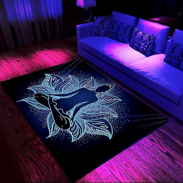 Blacklight Rug UV Reactive Glow in the Dark Area Rug Kitchen Mat Non-Slip Oil Proof Mandala Boho Floor Mat Livingroom Rug Indoor Outdoor Mat Bedroom Decor Bathroom Mat Entrance Rug Door Mat