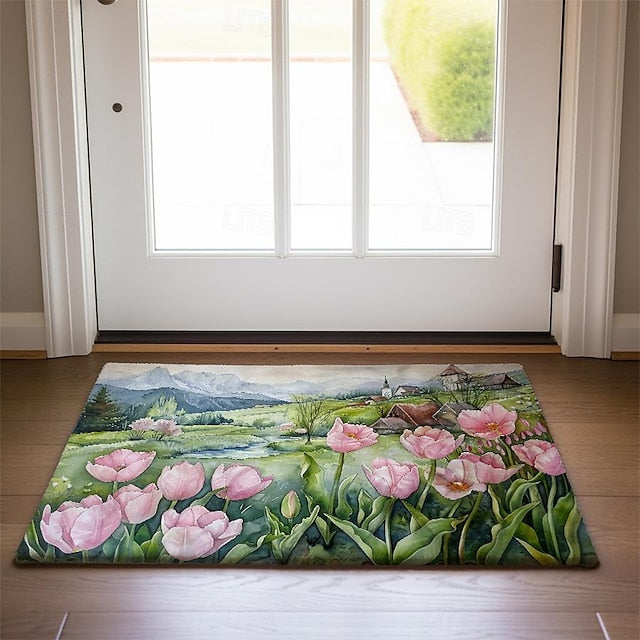 Countryside Tuilps Doormat Floor Mats Washable Rugs Kitchen Mat Non-Slip Oil Proof Rug Indoor Outdoor Mat Bedroom Decor Bathroom Mat Entrance Rug