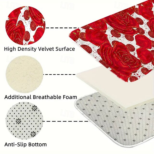 Valentine's Day Love non-slip doormat Polyester machine washable soft absorbent doormat suitable for entrance kitchen living room bedroom bathroom home decor - holiday themed  Absorbent Bathroom Rug