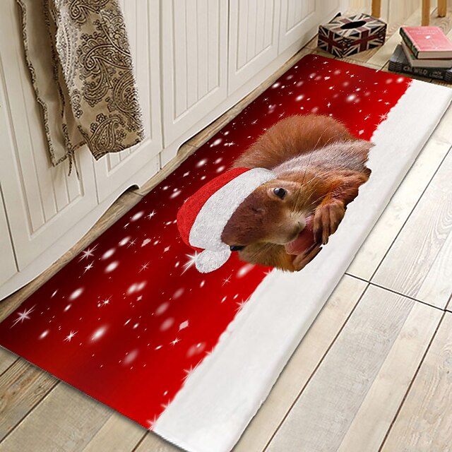 Christmas Decorations Party Flannel Floor Mat Area Rug Door Mat Hallway Carpets Area Rugs for Bedroom Living Room Carpet Kitchen Bathroom Anti-Slip Xmas Floor Mats