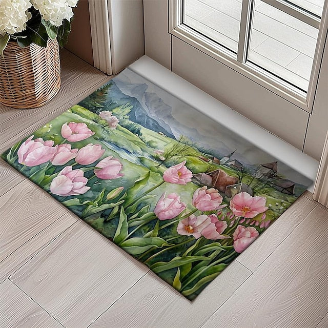 Countryside Tuilps Doormat Floor Mats Washable Rugs Kitchen Mat Non-Slip Oil Proof Rug Indoor Outdoor Mat Bedroom Decor Bathroom Mat Entrance Rug