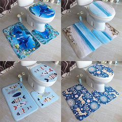 3Pcs/Set Bathroom Non-Slip Pedestal Rug + Lid Toilet Cover + Bath Mat Washable