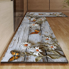 Wooden Daisy Area Rug Kitchen Mat Non-Slip Oil Proof Floor Mat Livingroom Rug Indoor Outdoor Mat Bedroom Decor Bathroom Mat Entrance Rug Door Mat