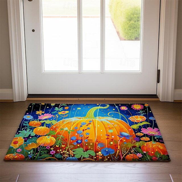 Autumn Pumpkin Folk Art Doormat Kitchen Mat Floor Mat Non-Slip Area Rug Oil Proof Rug Indoor Outdoor Mat Bedroom Decor Bathroom Mat Entrance Rug