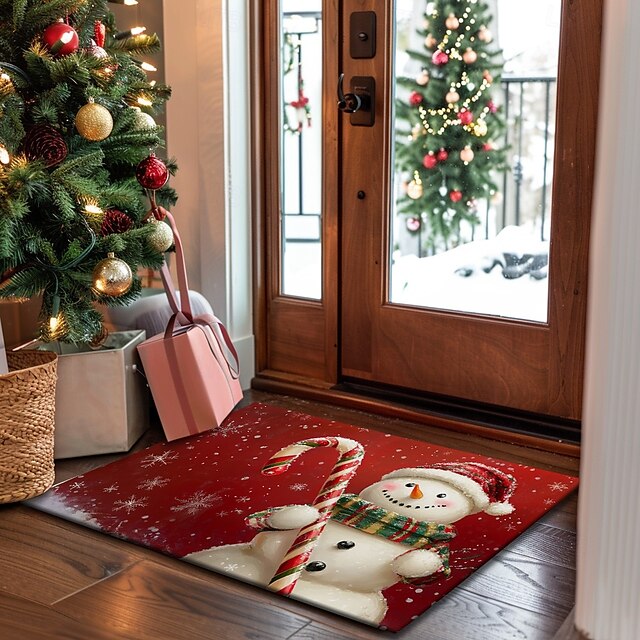 Christmas Decorations Doormat Snowman Kitchen Mat Floor Mat Non-Slip Area Rug Oil Proof Rug Indoor Outdoor Mat Bedroom Decor Bathroom Mat Entrance Rug