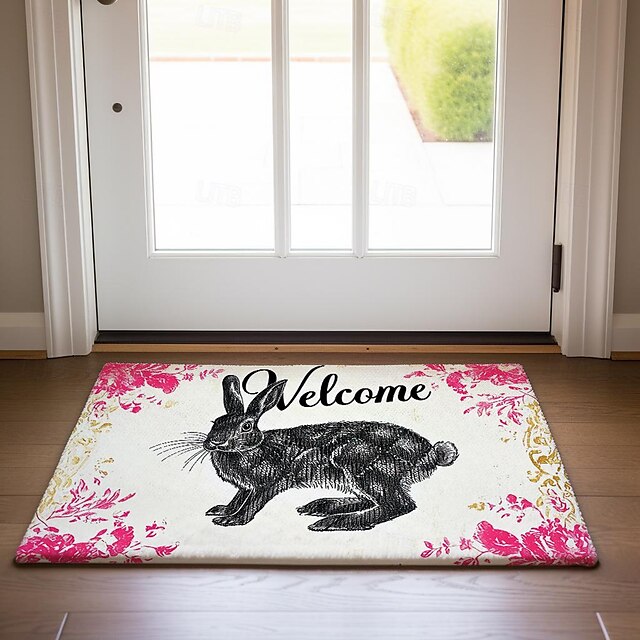 Welcome Rabbits Doormat Floor Mats Washable Rugs Kitchen Mat Non-Slip Oil Proof Rug Indoor Outdoor Mat Bedroom Decor Bathroom Mat Entrance Rug