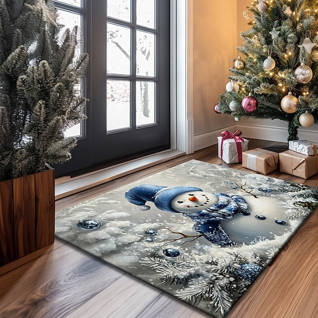 Christmas Decoration Doormat Xmas Snowman Couple Kitchen Mat Floor Mat Non-Slip Area Rug Oil Proof Rug Indoor Outdoor Mat Bedroom Decor Bathroom Mat Entrance Rug