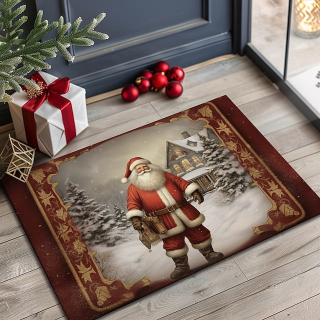 Christmas Decoration Doormat Xmas Santa Kitchen Mat Floor Mat Non-Slip Area Rug Oil Proof Rug Indoor Outdoor Mat Bedroom Decor Bathroom Mat Entrance Rug