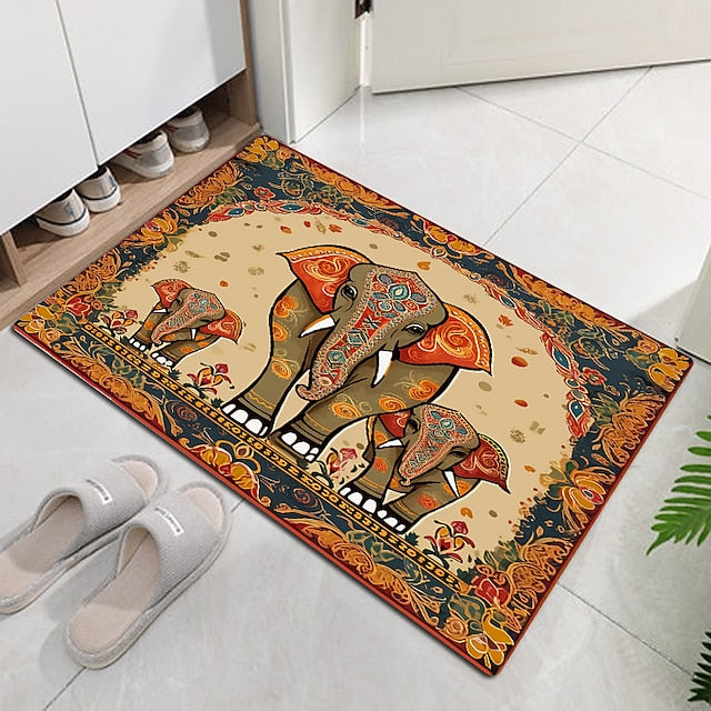 Ethnic Elephant Door Mat Floor mats Washable Rugs Kitchen Mat Non-Slip Oil Proof Area Rug Indoor Outdoor Mat Bedroom Decor Bathroom Mat Entrance Rug