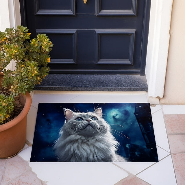 Painting Cat Doormat Floor Mats Washable Rugs Kitchen Mat Non-Slip Oil Proof Rug Indoor Outdoor Mat Bedroom Decor Bathroom Mat Entrance Rug