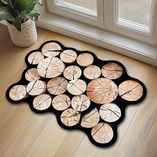 Door Mat Floor Mat Non Slip Ring of Tree 3D Trunk Wooden Log Print Area Rug Bath Mat Waterasorb for Indoor Outdoor Patio Bedroom Kitchen Office