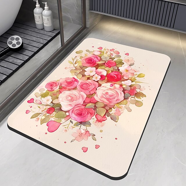 Valentine's Day Bathroom Rug, Polyester Fiber Rectangular Bath Mat, Super Absorbent, Non-Slip, Dirt-Resistant, and Easy to Clean Door Mat