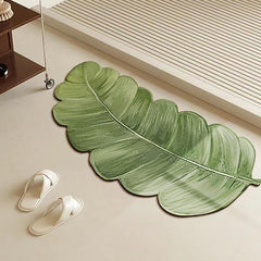 Green Plant Bathroom Mat, Bathroom Water Absorbing Mat, Home-shaped Door Mat, Silicate Mud Rug