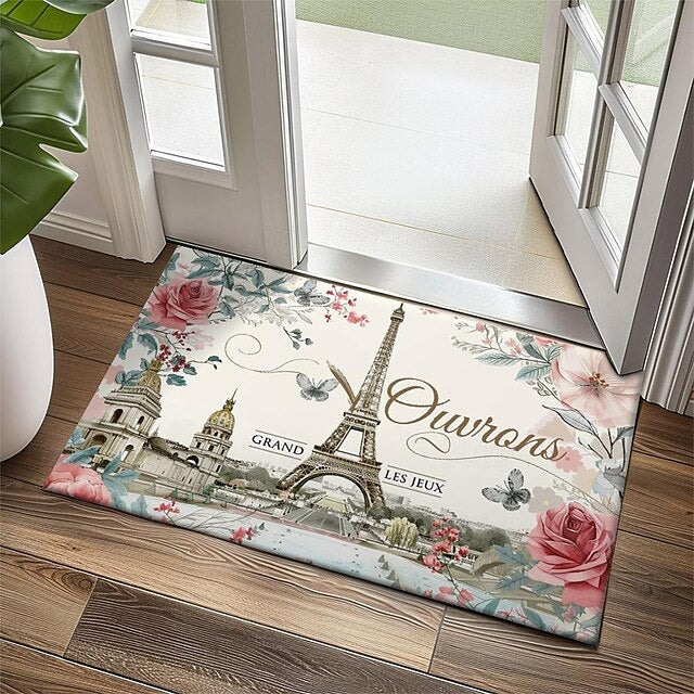 Graffiti Doormat Kitchen Mat Floor Mat Non-Slip Area Rug Oil Proof Rug Indoor Outdoor Mat Bedroom Decor Bathroom Mat Entrance Rug Eiffel Tower