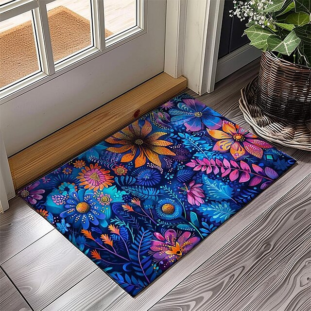 Pointillism Flowers Doormat Floor Mats Washable Rugs Kitchen Mat Non-Slip Oil Proof Rug Indoor Outdoor Mat Bedroom Decor Bathroom Mat Entrance Rug