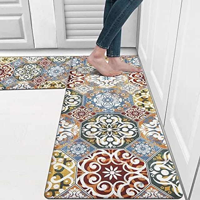 Boho Kitchen Rugs Anti Slip Door Mats for Kitchen Floor Kitchen Rugs and Mats Non Skid Waterproof Kitchen Runner Comfort Standing Mat