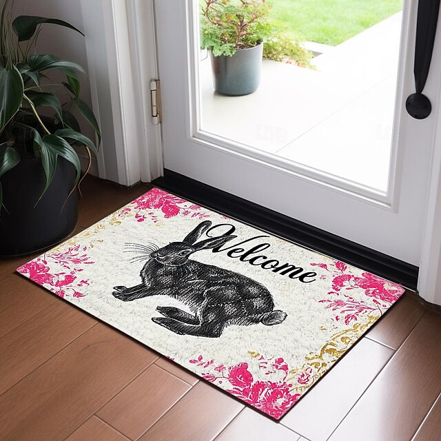 Welcome Rabbits Doormat Floor Mats Washable Rugs Kitchen Mat Non-Slip Oil Proof Rug Indoor Outdoor Mat Bedroom Decor Bathroom Mat Entrance Rug