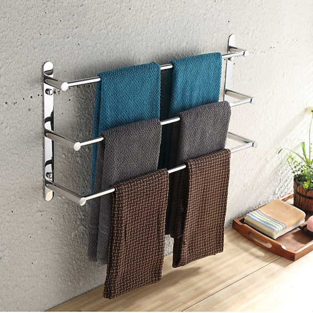 3-Tiers Towel Rack Stainless Steel Bath Towel Bar  Towel Rail Wall Mount Mirror Polished Silvery 60/70cm