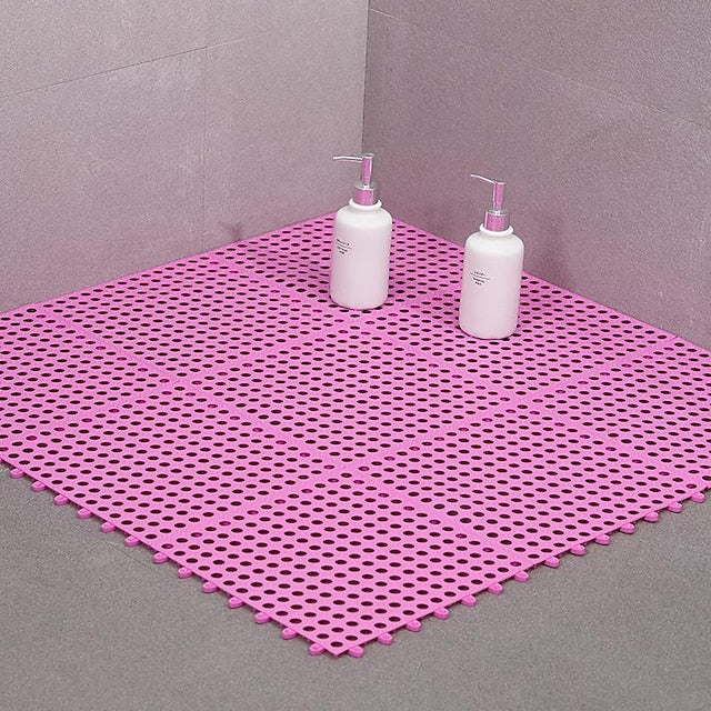 Interlocking Rubber Floor Tiles with Drain Holes DIY Size Bathroom Shower Toilet Floor Tiles Mat Interlocking Massage Soft Cushion Floor Tiles for Indoor/Outdoor