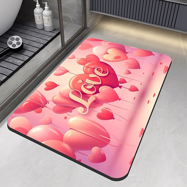 Valentine's Day Bathroom Rug, Polyester Fiber Rectangular Bath Mat, Super Absorbent, Non-Slip, Dirt-Resistant, and Easy to Clean Door Mat