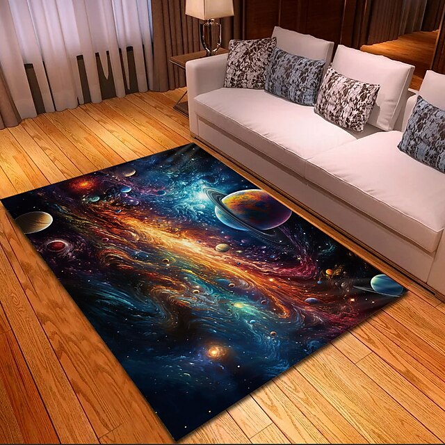 Blacklight Rug UV Reactive Glow in the Dark Area Rug Kitchen Mat Non-Slip Oil Proof Trippy Galaxy Floor Mat Livingroom Rug Indoor Outdoor Mat Bedroom Decor Bathroom Mat Entrance Rug Door Mat