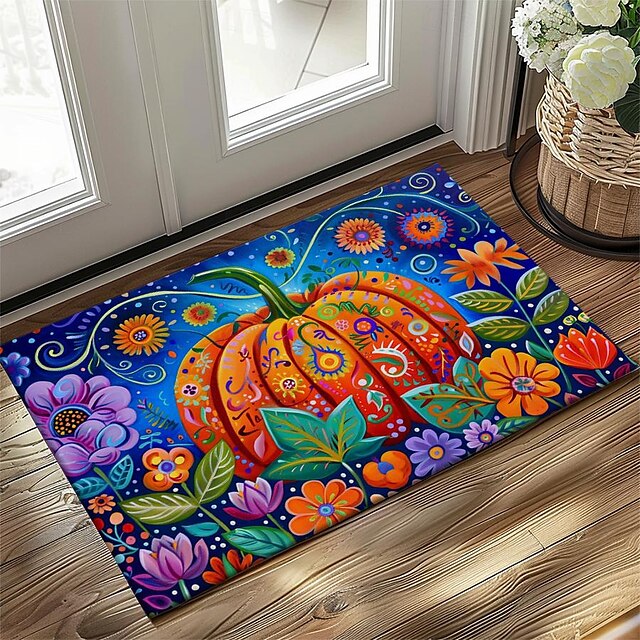 Autumn Pumpkin Folk Art Doormat Kitchen Mat Floor Mat Non-Slip Area Rug Oil Proof Rug Indoor Outdoor Mat Bedroom Decor Bathroom Mat Entrance Rug